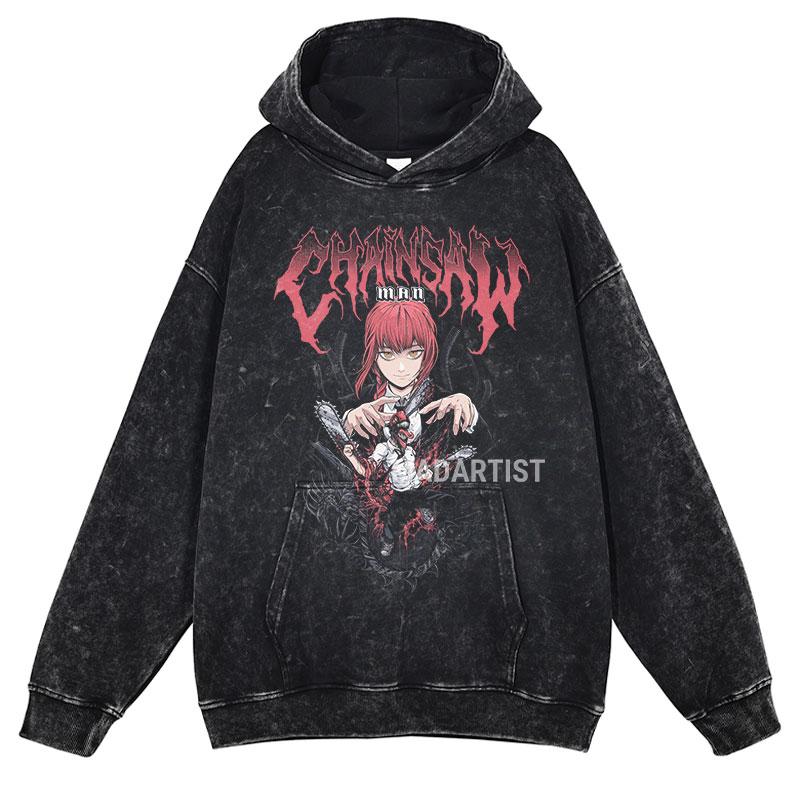 Hot Anime Chainsaw Man Hayakawa Aki Print Hooded Men Casual Oversized Hoodies Manga Washed Streetwear Harajuku Cotton Sweatshirt