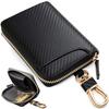Genuine Leather Smart Key Case Carbon Card Large Coin Purse Carbon Embossed Calfskin Men's - Fiber, Slots, Capacity, (Outer Black, Interior