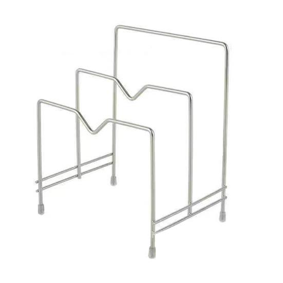 Stainless Steel Pot Lid Holder Modern Heavy Duty Standing Multi-functional Countertop Cutting Board Plate Cutter Storage Rack Organizer Kitchen