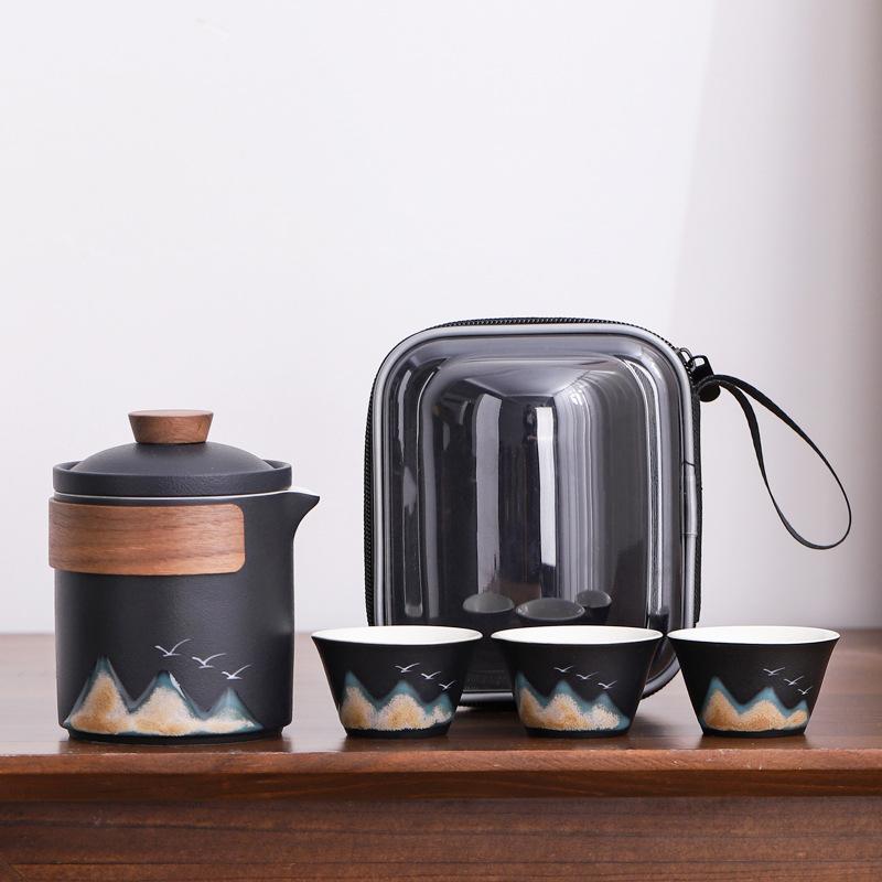 Coarse Pottery Yuanshan Kuaike Cup Camping Portable Outdoor Travel Tea Set Anti-scalding Tea Cup High-end Business Souvenir