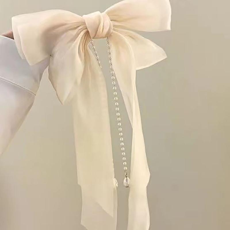 Chiffon Bow Hair Clip Women Large Bowknot Stain Hairpin Barrettes Girls Solid Color Ponytail Clip Hair Accessories Headwear Gift