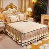 Luxury Bed Skirt Crystal Velvet Double Bedspread Lace Bed Linen Embroidery Bedcover Bedding Set Queen King Size Bed Decoration