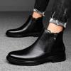 Fashion Fashion Men Boots Spring Autumn Pointed Toe Chelsea Ankle Boots Zips Western High Top Casual Shoe Genuine Leather Men Shoes