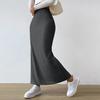 Women Skirt High Waist Knitted Elastic Thick Warm Ankle Length Striped Slim Fit Split Hem Soft Sheath Maxi Skirt