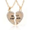 1Pair Rhinestone Half Love Heart Pendant Best Friends Necklace Friendship Gift