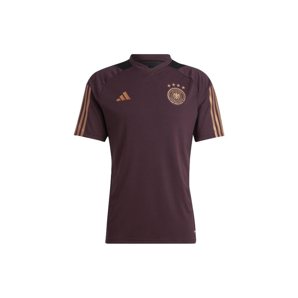 Adidas Germany Team Tiro 23 Logo Patch Short Sleeve Soccer Jersey Men Tops Burgundy HF3990