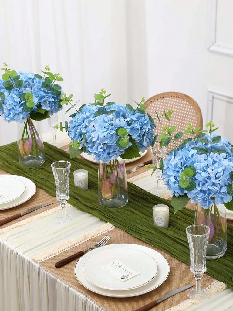 1/3/6 шт. 22,83 дюйма Синие вышитые цветы гортензии, Искусственные пластиковые стебли для свадьбы/вечеринки/офиса, Весенне-летний домашний декор, Подарок