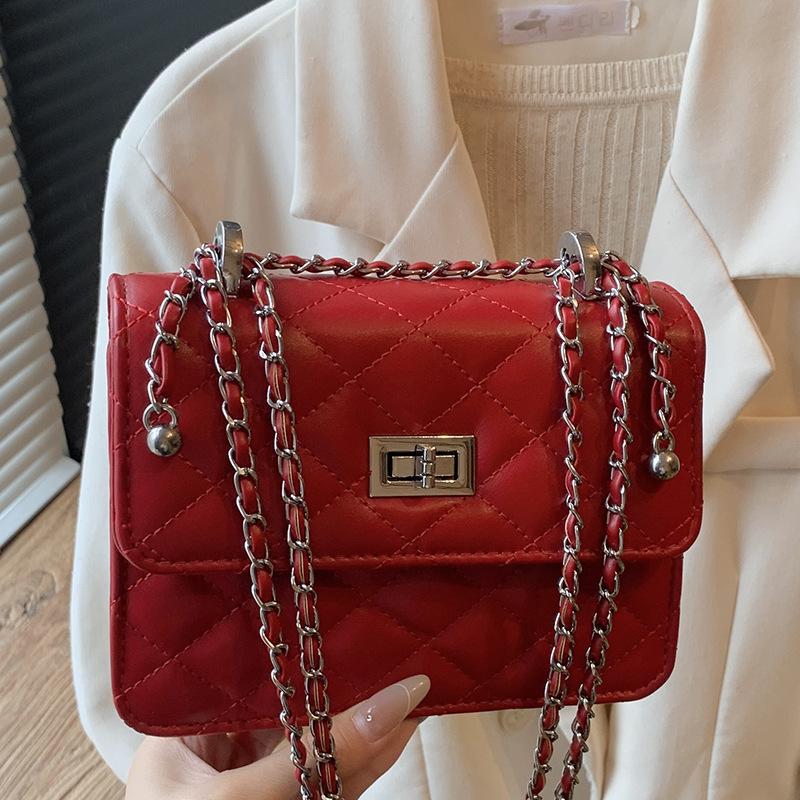 Stylish Casual Simple Small Square Bag Women's 2025 New Trendy Fashion Diamond Chain Bag Single Shoulder Crossbody Small Square Bag