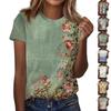 Women's Casual Loose Printed T-shirt Round Neck Pullover Short Sleeved Top