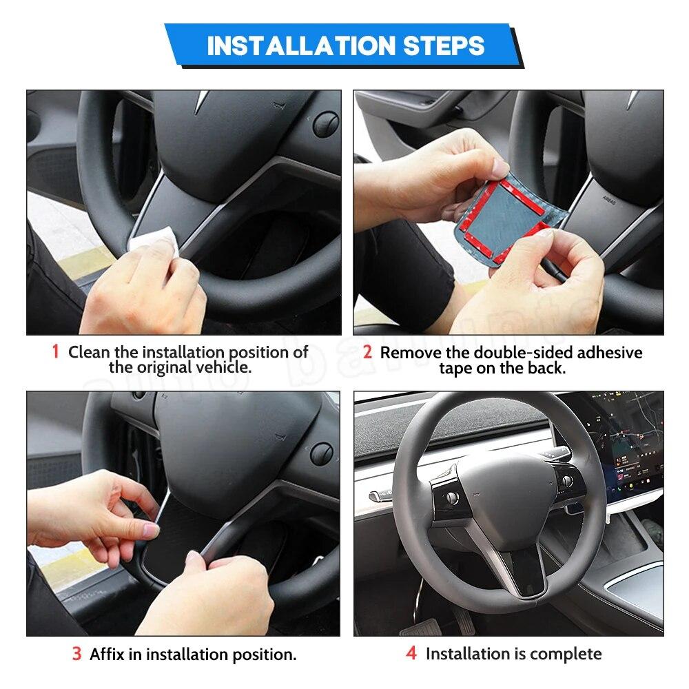 For Tesla Model 3 Model Y 2023 2022 3Pcs Car Interior Accessories Steering Wheel Decor Stickers Carbon Fiber Trim