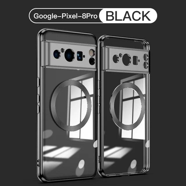 Electroplated Transparent Magnetic Phone Case For Google Pixel 8 Pro Magsafe Wireless Charging Soft Tpu Back Cover