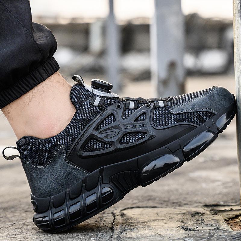 New Rotating Button Safety Boots Men Work Sneakers Anti-smash Indestructible Shoes Steel Toe Protective Boots Anti-puncture Work Safety Shoes