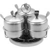 3 Pcs Stainless Steel Seasoning Condiment Jars, Revolving Sugar Bowl Coffee Pot Rotating Spice Jar Set with Rack Spice Container with Lid and Spoon
