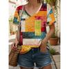 Women's T-Shirts Geometric Color Blocks Graphics Fashion Short Sleeved V-Neck Regular Tops Daily Prints Tee Summer Casual Tops