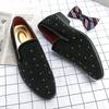Fashion Brand Noble Black Rhinestone Men Dress Shoes Velvet Crystal Luxury Moccasins Men's Loafers Office Business Man Footwear Zapatos