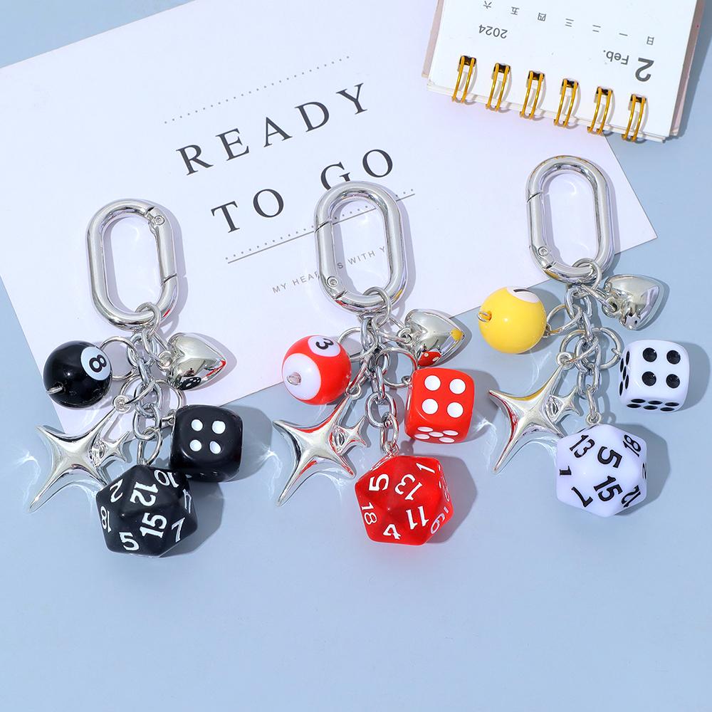 Dice Keychain Creative Star Manger Punk Style Keyrings for Women Bag Hanging Ornaments Accessories