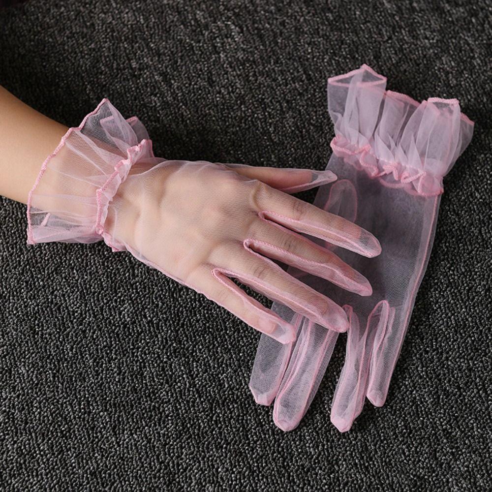 Ultra Thin Gauze Lace Gloves Short Wedding Mesh Gloves Elastic Women Tulle Gloves Ladies
