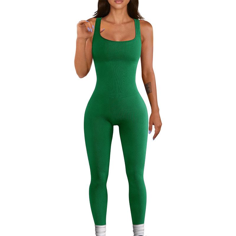 Seamless Ribbed Fitness Jumpsuit with Chest Pad