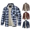 Men Fall Winter Jacket Plaid Print Lapel Soft Plush Pockets Single-breasted Loose Thickened Long Sleeve Casual Mid Length Men Coat