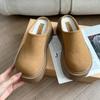 Fashion 2024 Autumn and Winter Retro New Fashion Women's Warm Plus Velvet Solid Color Thick-soled Toe-cap Cotton Slippers