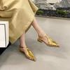 Ladies Shoes 2025 Closed Toe Luxury Women's Sandals Fashion Dress Women Low Heel Buckle Strap Pointed Toe Hollow Summer Footwear