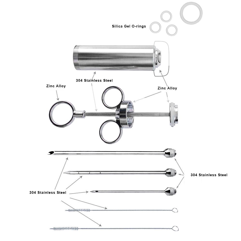 Инжектор для маринада для мяса, нержавеющая сталь 304, 3 иглы, приправа для соуса, барбекю, курильщика, гриль, зверь, индейка