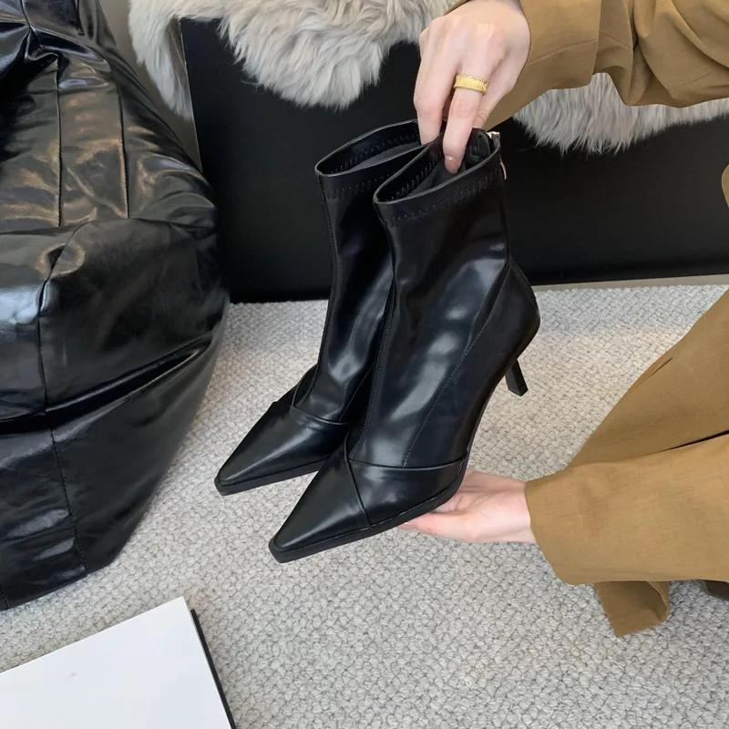 Fashion 2024 Autumn/Winter Sexy Skinny Heel Ankle Boots for Women Elastic Skinny Pointy Boots for Women
