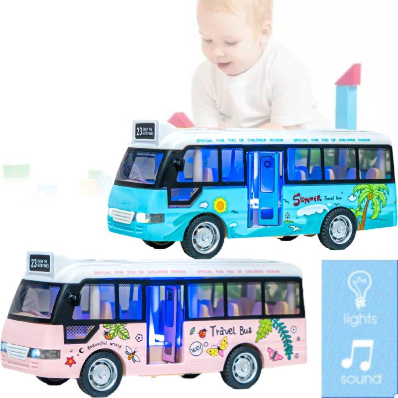 Children Inertial Bus Puzzle Toy Car Light Sound Function Can Open The Door