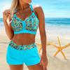 Women's Shoulder Strap Swimsuit with Yellow Grid Print Bikini Short Tank Top Swimsuit