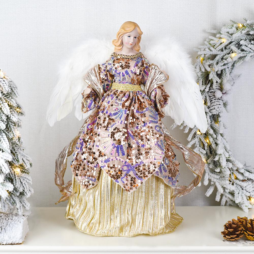Christmas Doll Standing Treetop Figurine Angel In Gown Home Table Decoration Room Decor Statue Home Accessories Desk Decor