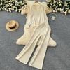 Autumn Winter Knitted Trousers Two Piece Set Women Lapel Pullover Tops And Wide Leg Pants Sweater Tracksuit