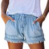 Elastic Waist Drawstring Casual High Waist Slim Denim Shorts Women