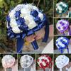 Wedding Bouquet for Bride Satin Artificial Flower Bridal Bouquet with Rhinestones Faux Pearls Bridesmaid Flower Bunch with Handle