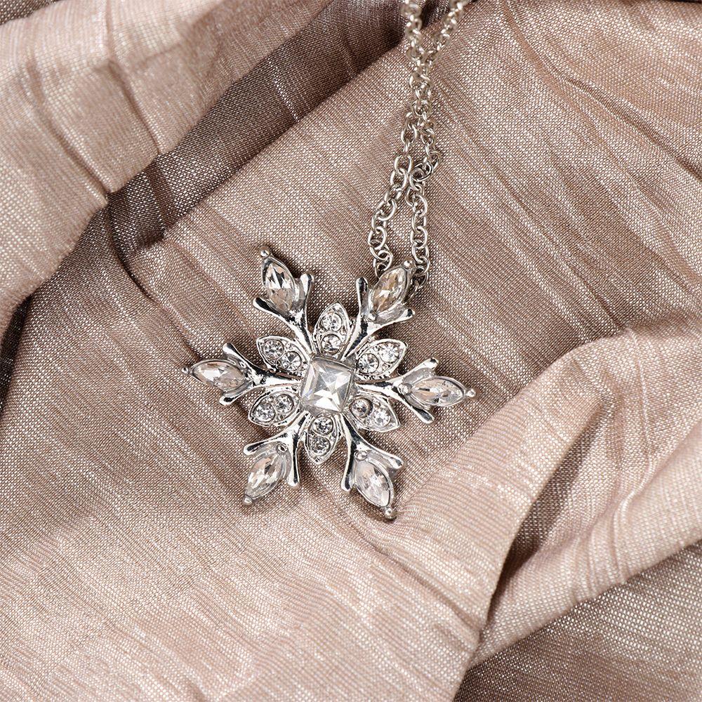 Women Frozen Snowflake Necklace Christmas Gift Silver Plated Rhinestone Crystal Pendant Chain