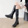 Fashion Luxury Woman Knee High Boots Solid Color Round Toe Square Heel Back Zippers Sewing Slip-On Fashion Vintage Elegant Botas Mujer88