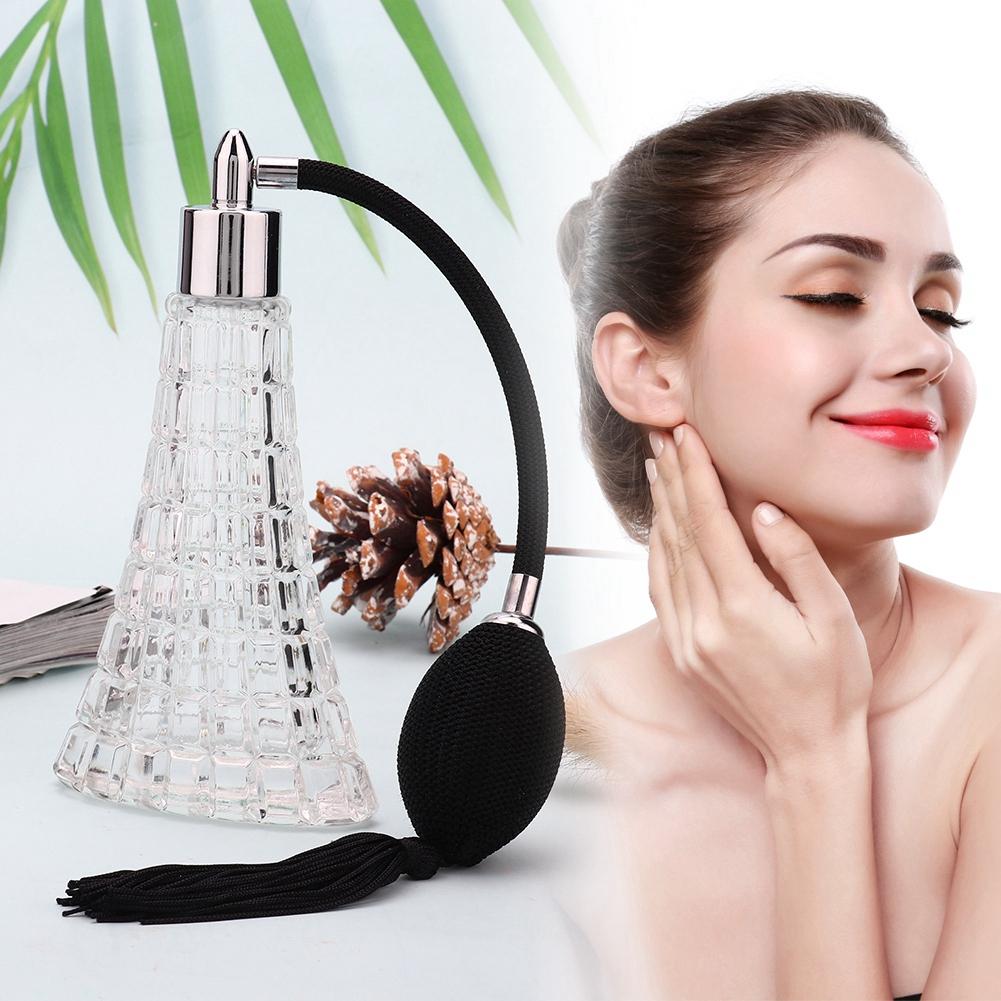 Empty Refillable Glass Vintage Perfume Bottle with Antique Black Bulb Sprayer with Tassel 75ml