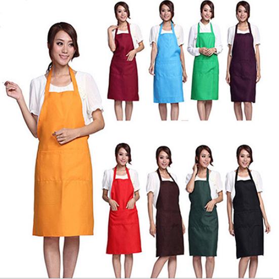 Unisex Simple Pure Color Kitchen Restaurant Bib Cooking Apron with Pocket