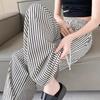 Plus Size Drawstring Sweatpants Jogger Women Wide Leg Pants Retro High Waist Stripe Elastic Woman Pant Black Loose Long Trouser