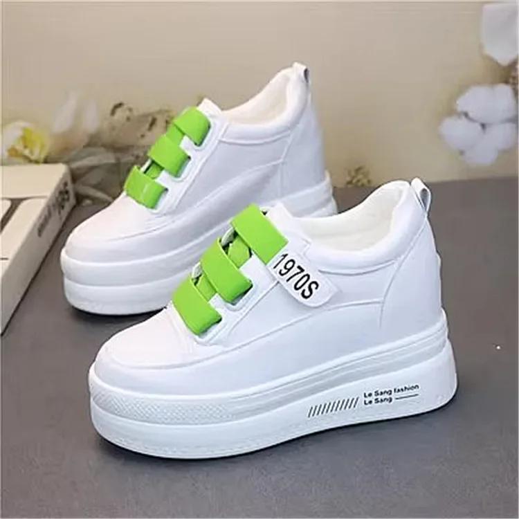 Fashion Genuine Leather Women Plush Platform Sneakers Wedgies Spring Casual Vulcanized Shoes Ladies Thick Bottom Court Sneakers White