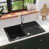 VidaXL Kitchen Sink In Granite Reversible Drainer Black Hand Wash Basin 141669