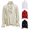 Men's Vintage Ruffle Long Sleeve Drawstring V-neck Loose Shirt