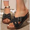 Cross Straps Platform Slippers Women Comfort Double Buckle Wedge Sandals Woman Summer 2025 Anti Slip Casual Beach Shoes