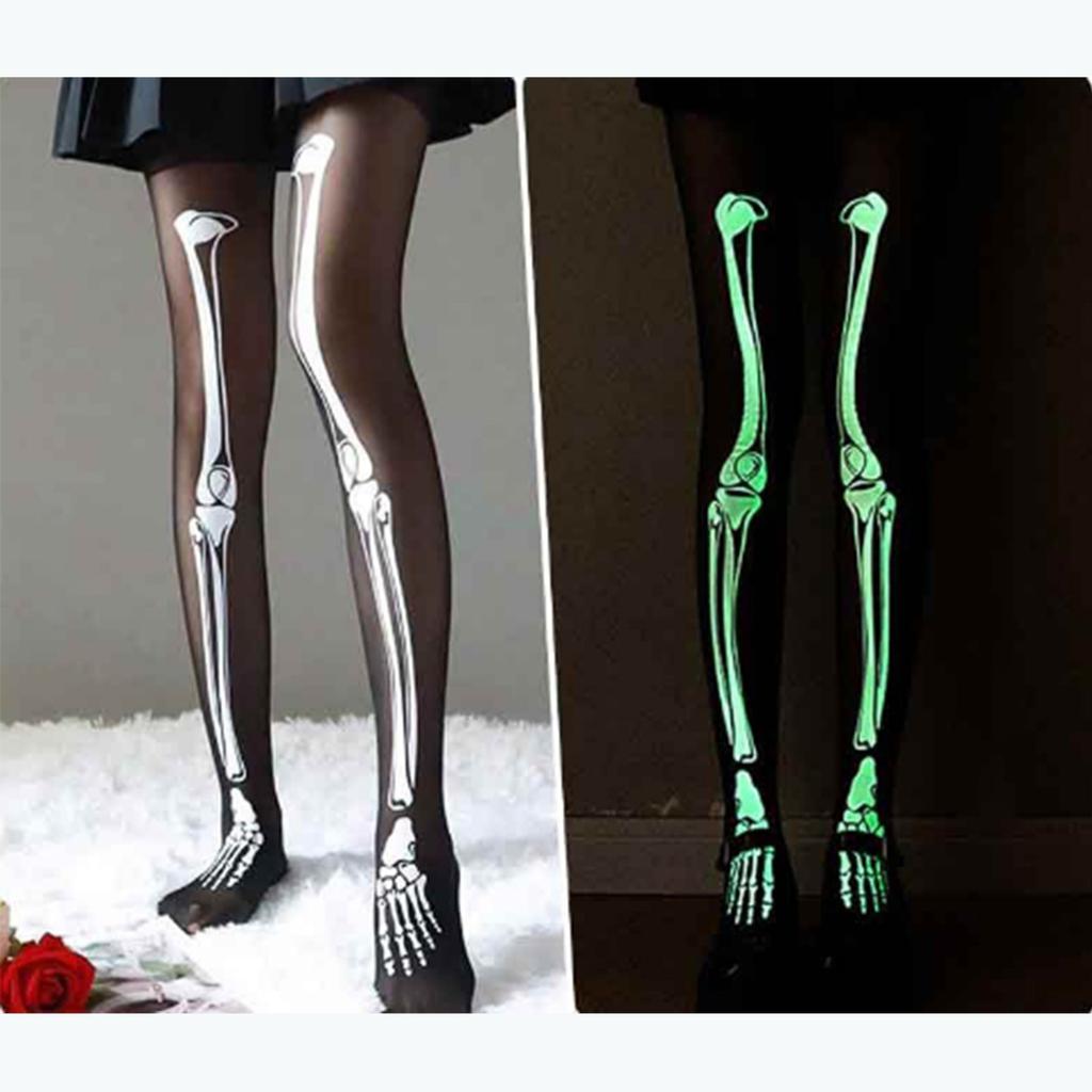 Joint Print Pantyhose Slimming Black Pantyhose Dark Halloween Party Bar Glow-in-the Dark Glow-in-the Dark Disco Socks