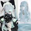 Water Blue Long Curly Hair Synthetic Wig Female Lolita Halloween Dress Sweet Straight Bangs Long Curly Hair Wig