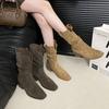 Huge Good-looking Pointed Mouth Piled Boots Short Boots Women's Thick Heel Brown Boots Thin and Tall Western Knight Boots