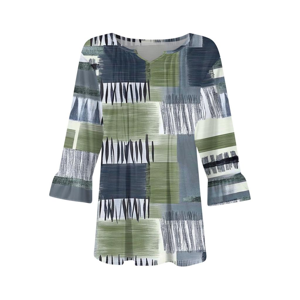 3/4 Sleeve Tops For Women Casual Ruffle V Neck T Shirts Work Blouses Dressy Tunic Tops
