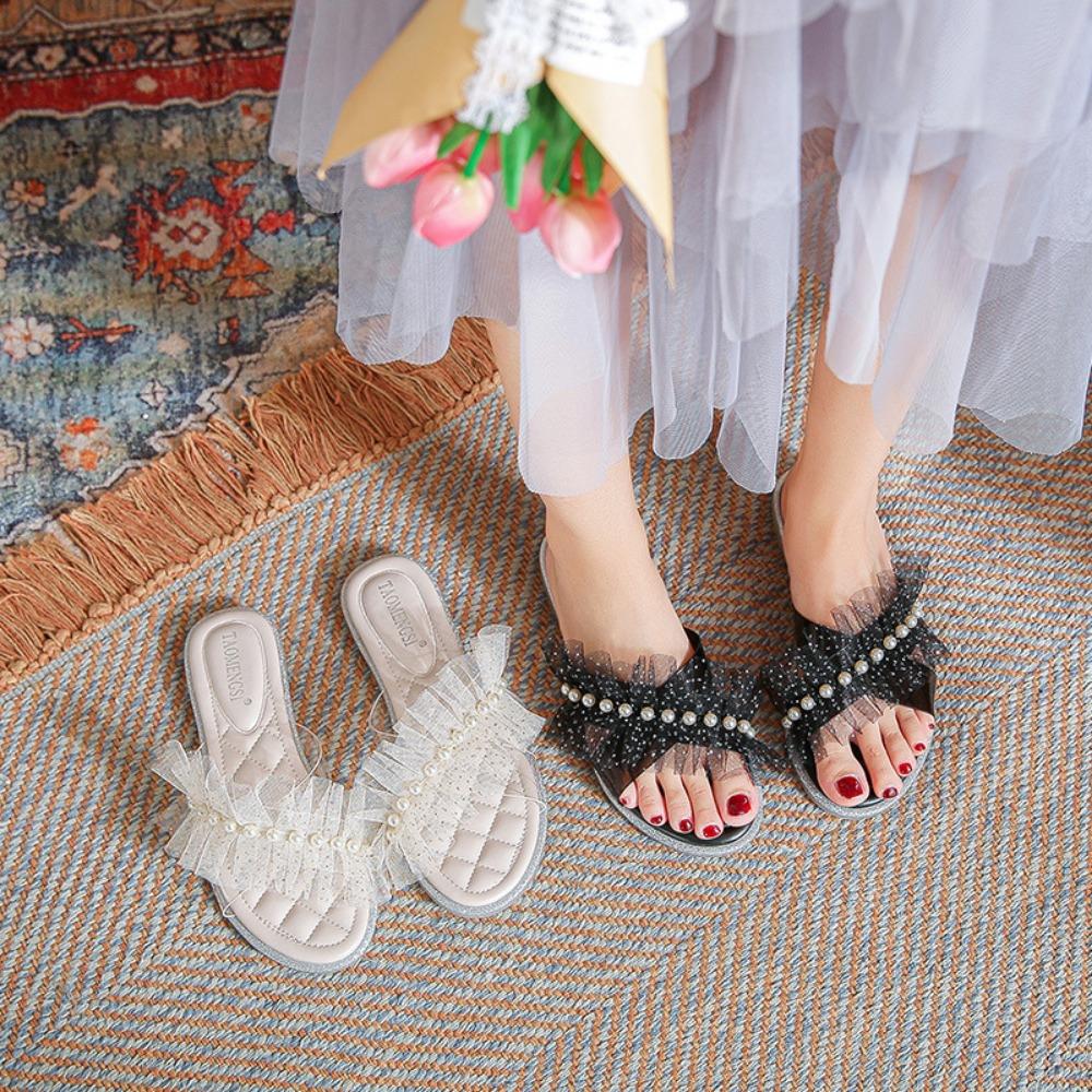 Slippers Women Sandals New Slippers Women Summer Outside Versatile Transparent Pearl Large Women's Shoes Sandalias Transparente