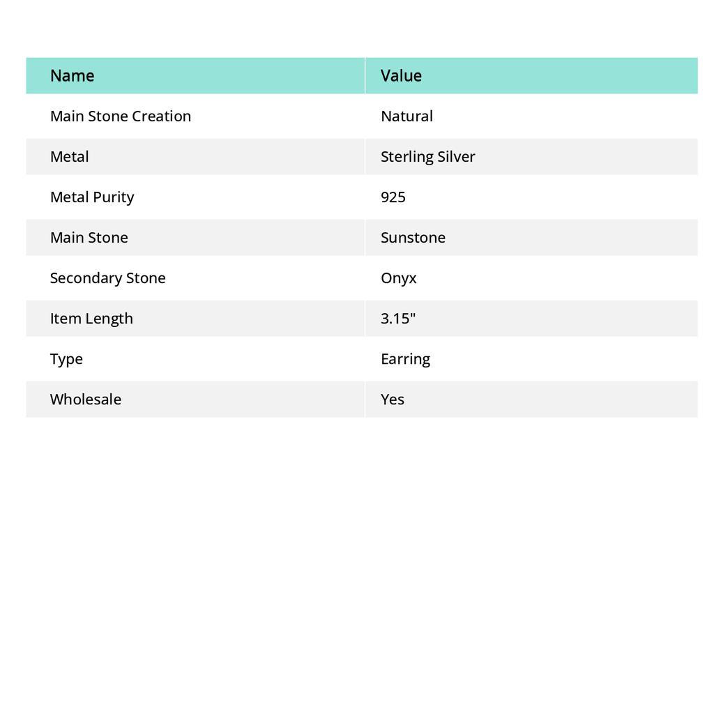 Red Sunstone, Onyx Gemstone 925 Sterling Silver Gift Jewelry Earring 3.15"