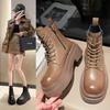 Thick Soled Women's 2024 Autumn/winter New British Style Retro High Rise Big Toe Short Boots Motorcycle Boots