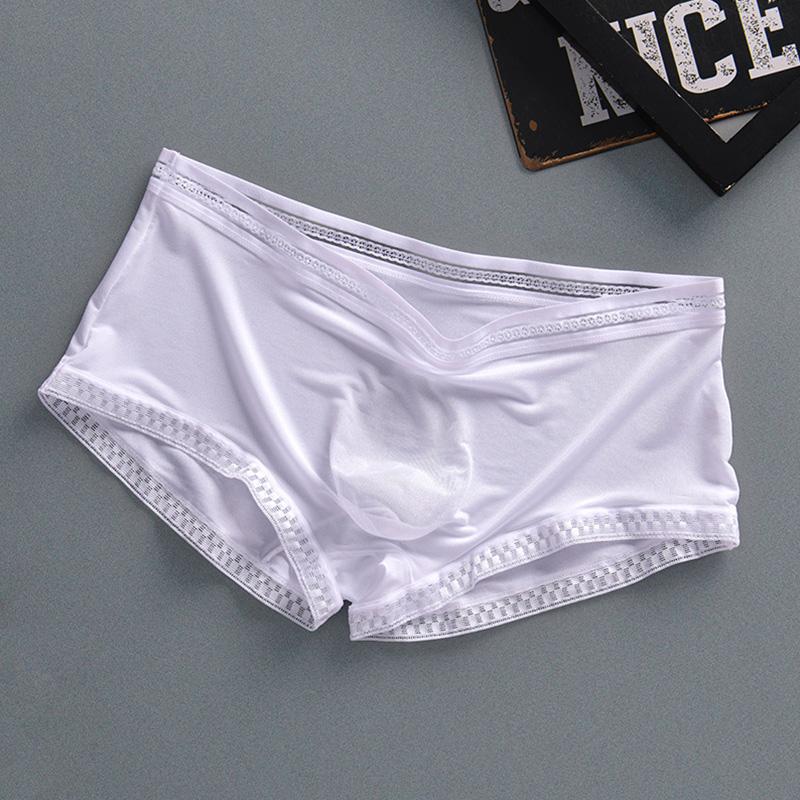 1PC Soft Solid Color Ice Silk Translucent Men's Underwear Male Shorts Breathable